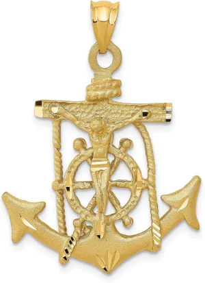 IceCarats 14K Solid Yellow Gold Anchor Mariner Holy Cross Necklace Religious Chain Pendant Jesus Christ Nautical Charm