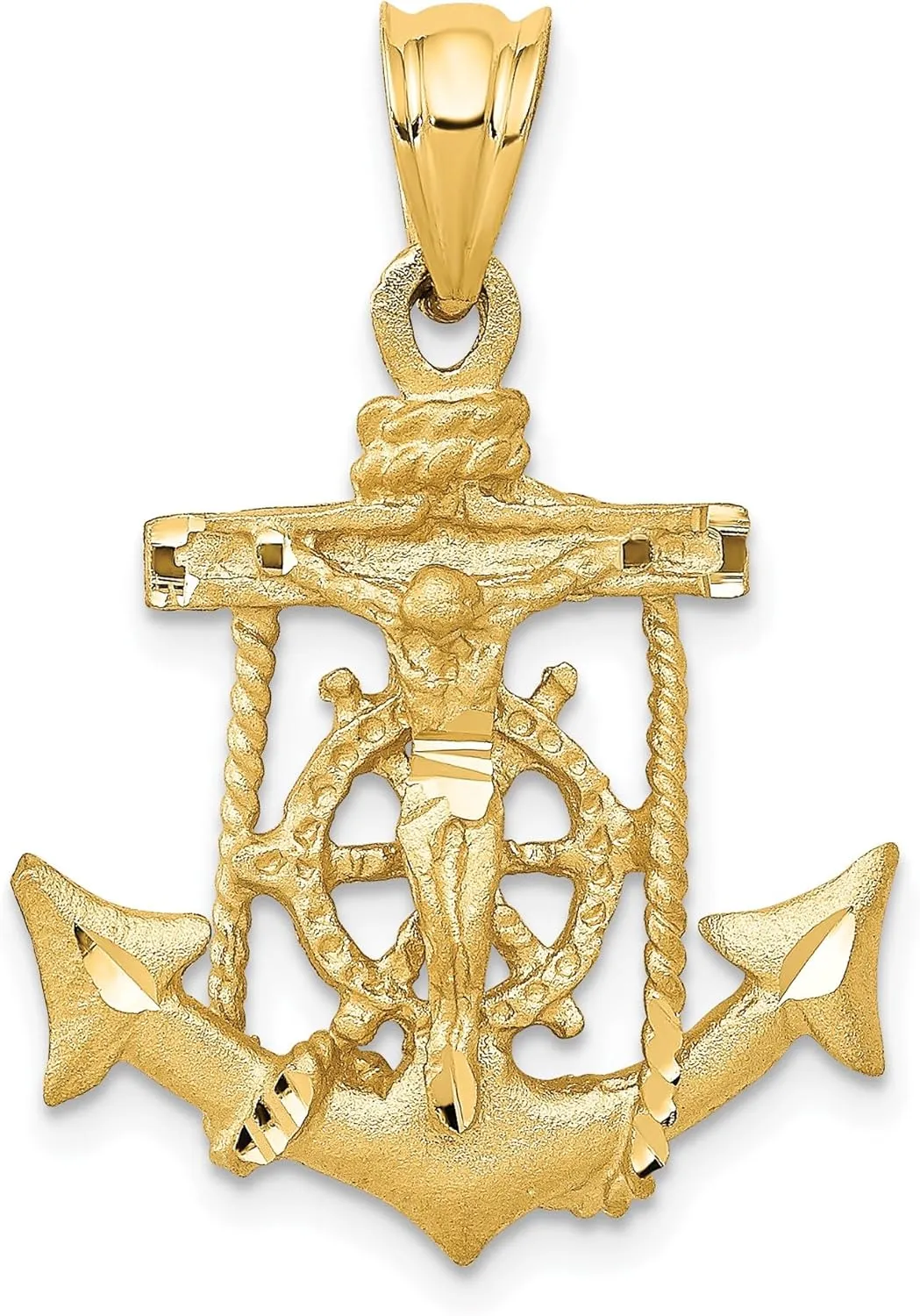 IceCarats 14K Solid Yellow Gold Anchor Mariner Holy Cross Necklace Religious Chain Pendant Jesus Christ Nautical Charm