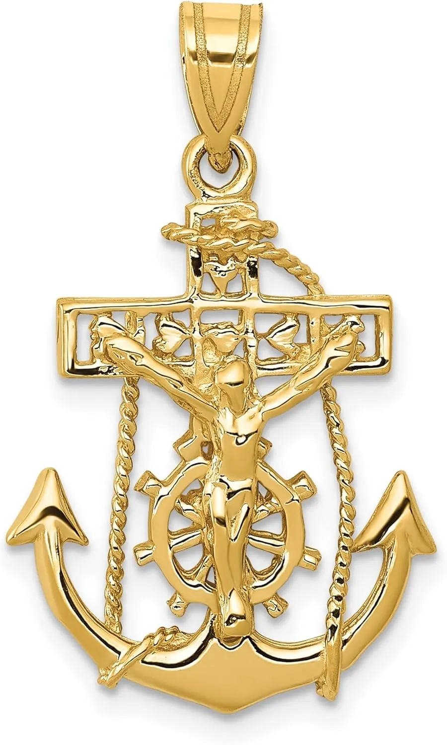 IceCarats 14K Solid Yellow Gold Anchor Mariner Holy Cross Necklace Religious Chain Pendant Jesus Christ Nautical Charm