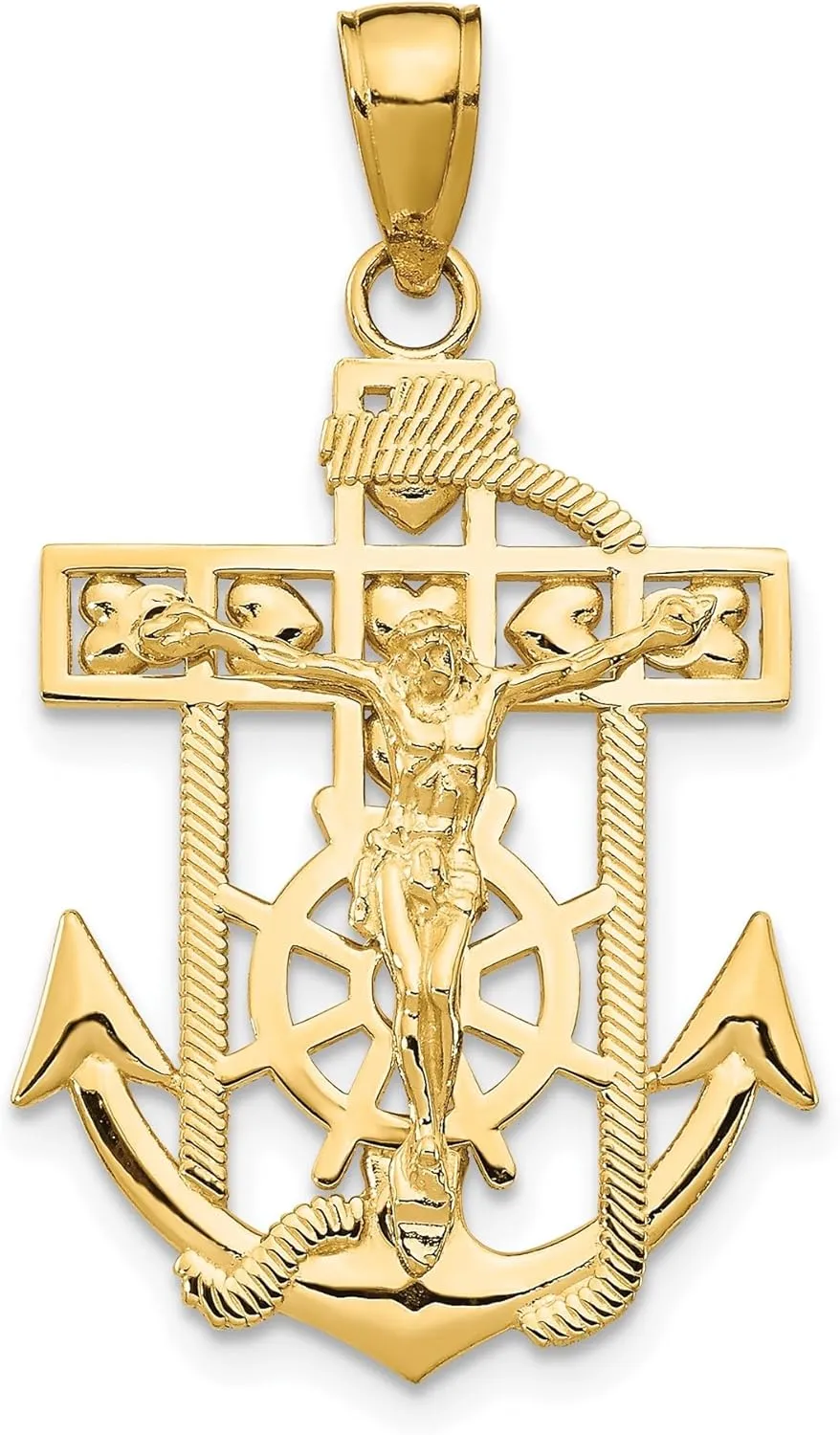 IceCarats 14K Solid Yellow Gold Anchor Mariner Lord Jesus Christ Crucifix Holy Cross Necklace Religious Chain Pendant Nautical Charm