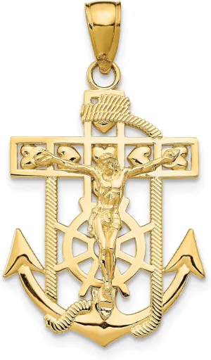 IceCarats 14K Solid Yellow Gold Anchor Mariner Lord Jesus Christ Crucifix Holy Cross Necklace Religious Chain Pendant Nautical Charm