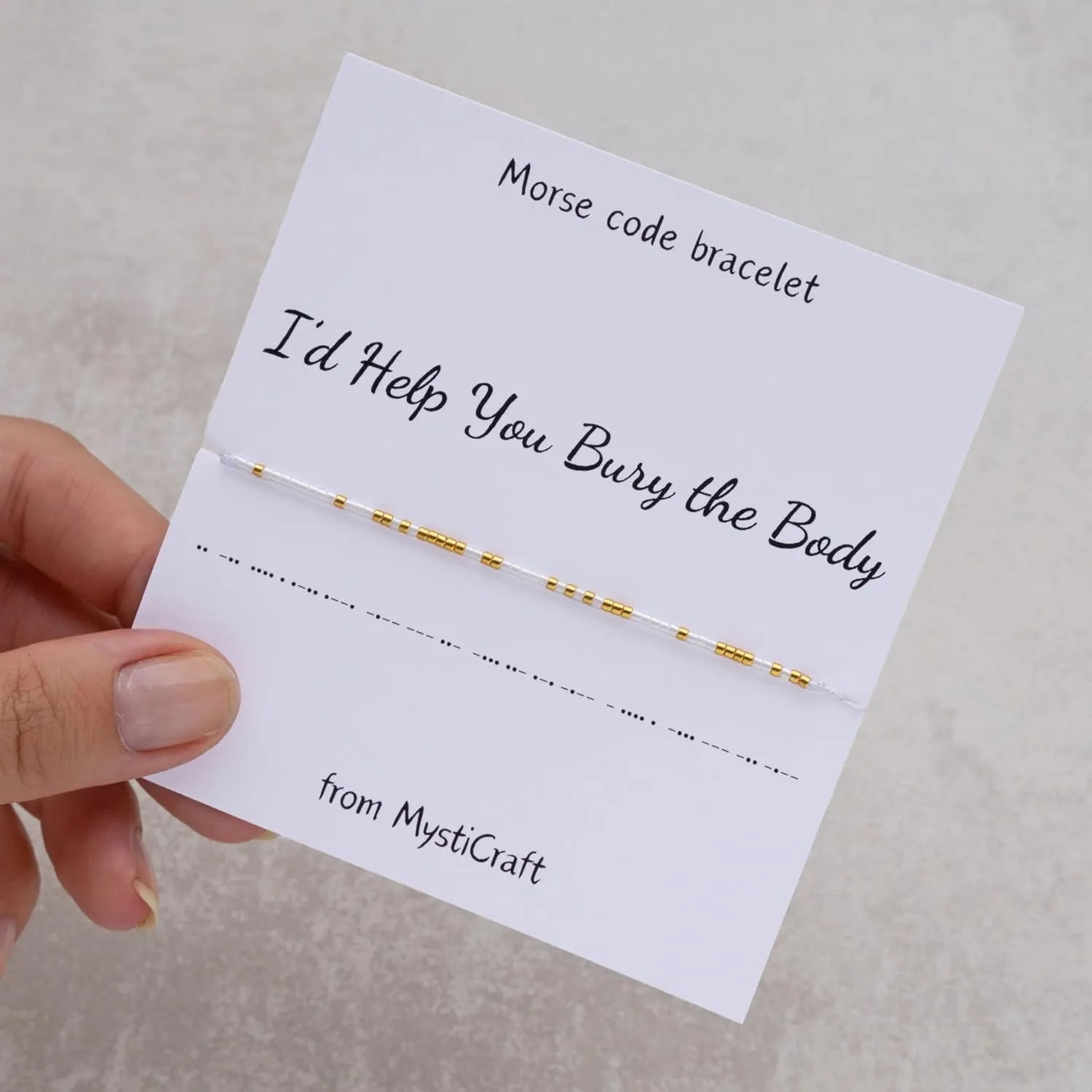 I'd Help You Bury The Body Morse code bracelet, Best friend gift, Christmas gift, Friendship bracelet, Gifts for best friend female, Party favor, Friend group gift (Gold - White, White cord)