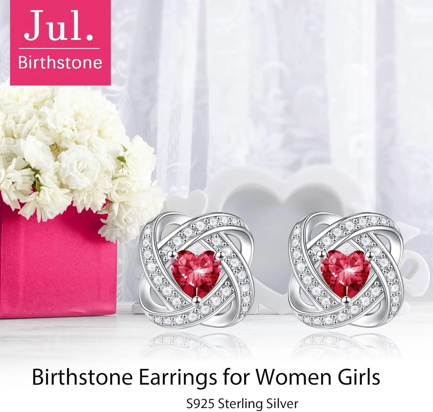 Iefil 925 Sterling Silver Birthstone Earrings for Women - Anniversary Valentines Day Gifts for Her, Mothers Day Birthday Gifts for Women Wife Mom Daughter