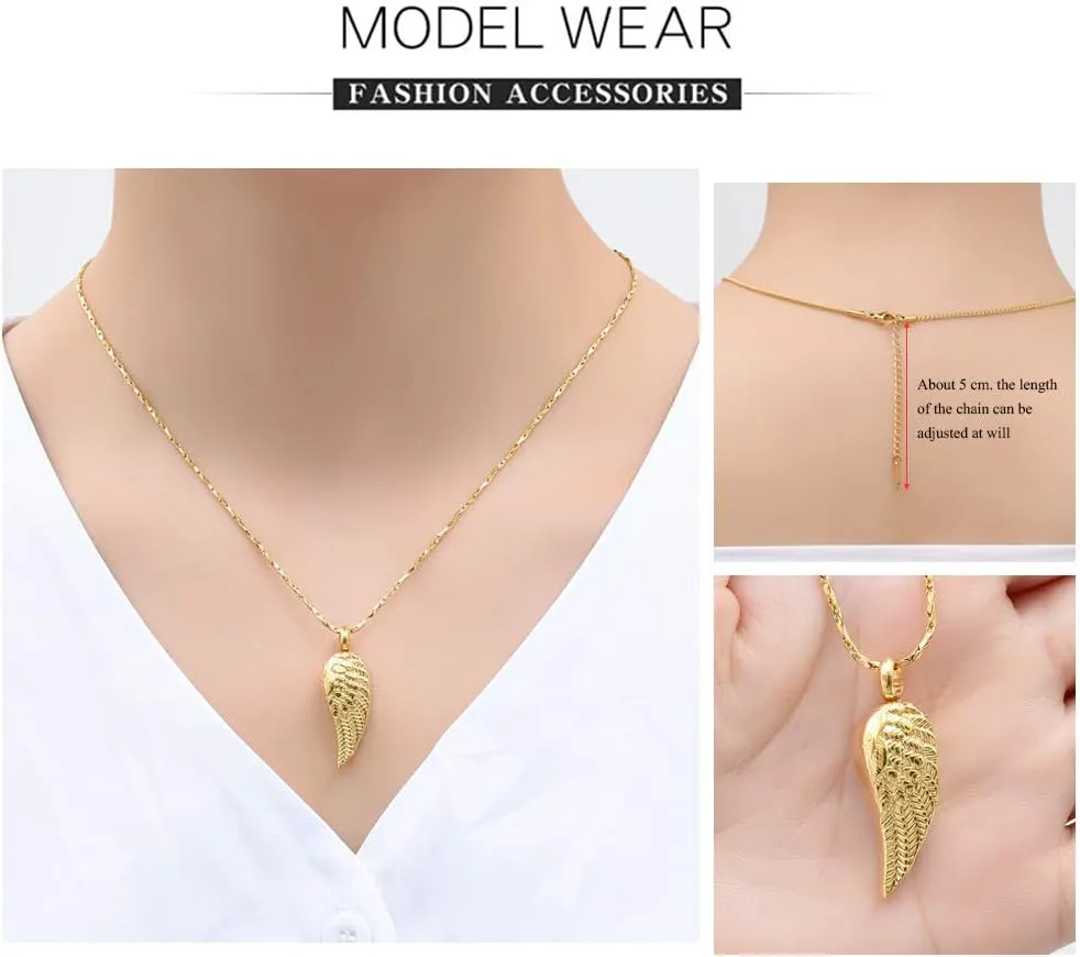 Imrsanl Angel Wing Cremation Jewelry Urn Necklace for Ashes for Women Men Stainless Steel Urn Pendant Ashes Holder Memorial Jewelry