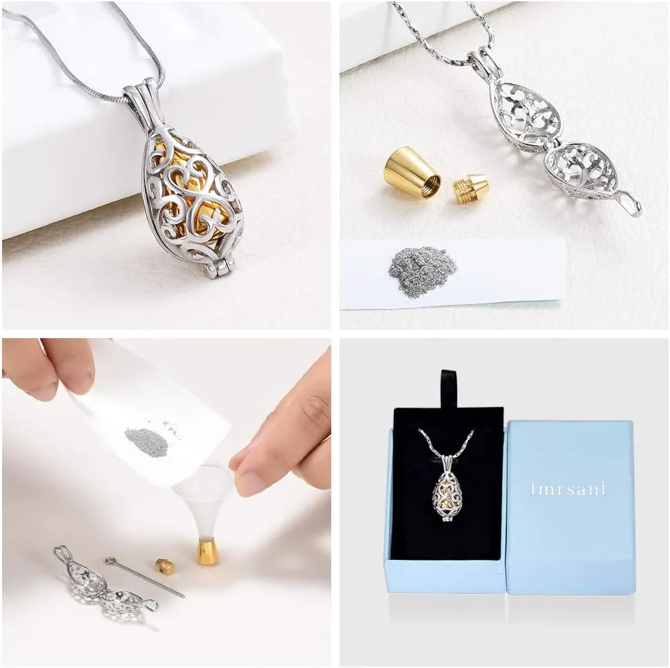 Imrsanl Cremation Jewelry for Ashes - Lotus Flower Ashes Pendant Necklace with Mini Keepsake Urn Memorial Ash Jewelry