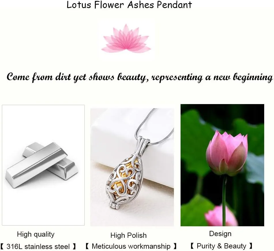 Imrsanl Cremation Jewelry for Ashes - Lotus Flower Ashes Pendant Necklace with Mini Keepsake Urn Memorial Ash Jewelry