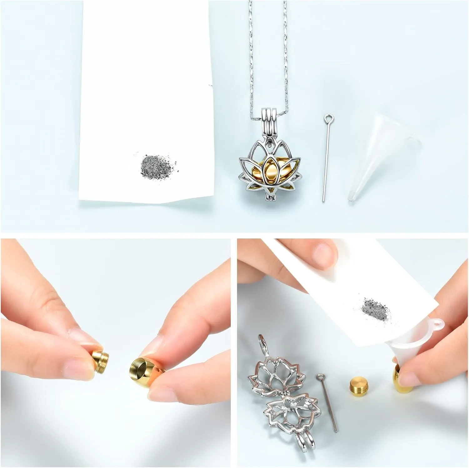 Imrsanl Cremation Jewelry for Ashes - Lotus Flower Ashes Pendant Necklace with Mini Keepsake Urn Memorial Ash Jewelry