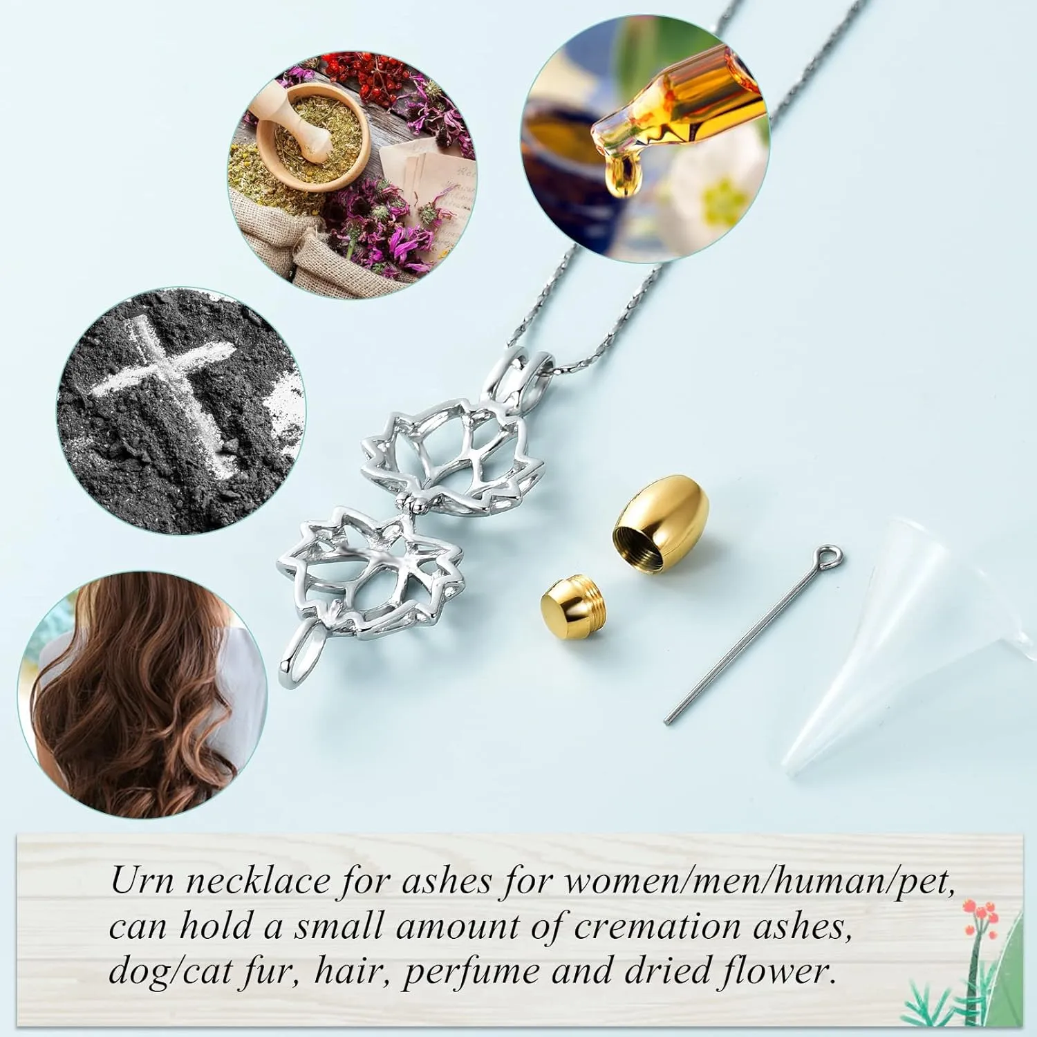 Imrsanl Cremation Jewelry for Ashes - Lotus Flower Ashes Pendant Necklace with Mini Keepsake Urn Memorial Ash Jewelry