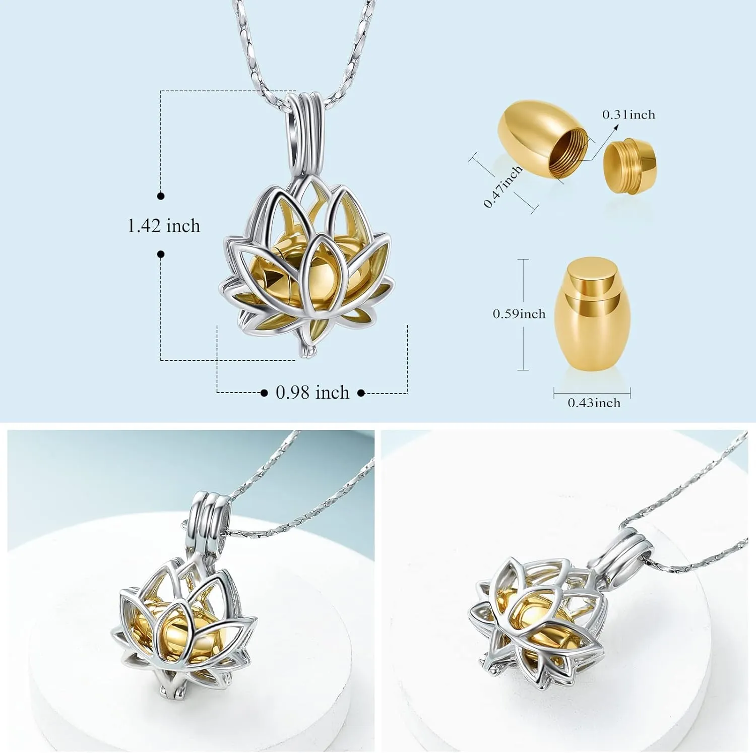 Imrsanl Cremation Jewelry for Ashes - Lotus Flower Ashes Pendant Necklace with Mini Keepsake Urn Memorial Ash Jewelry