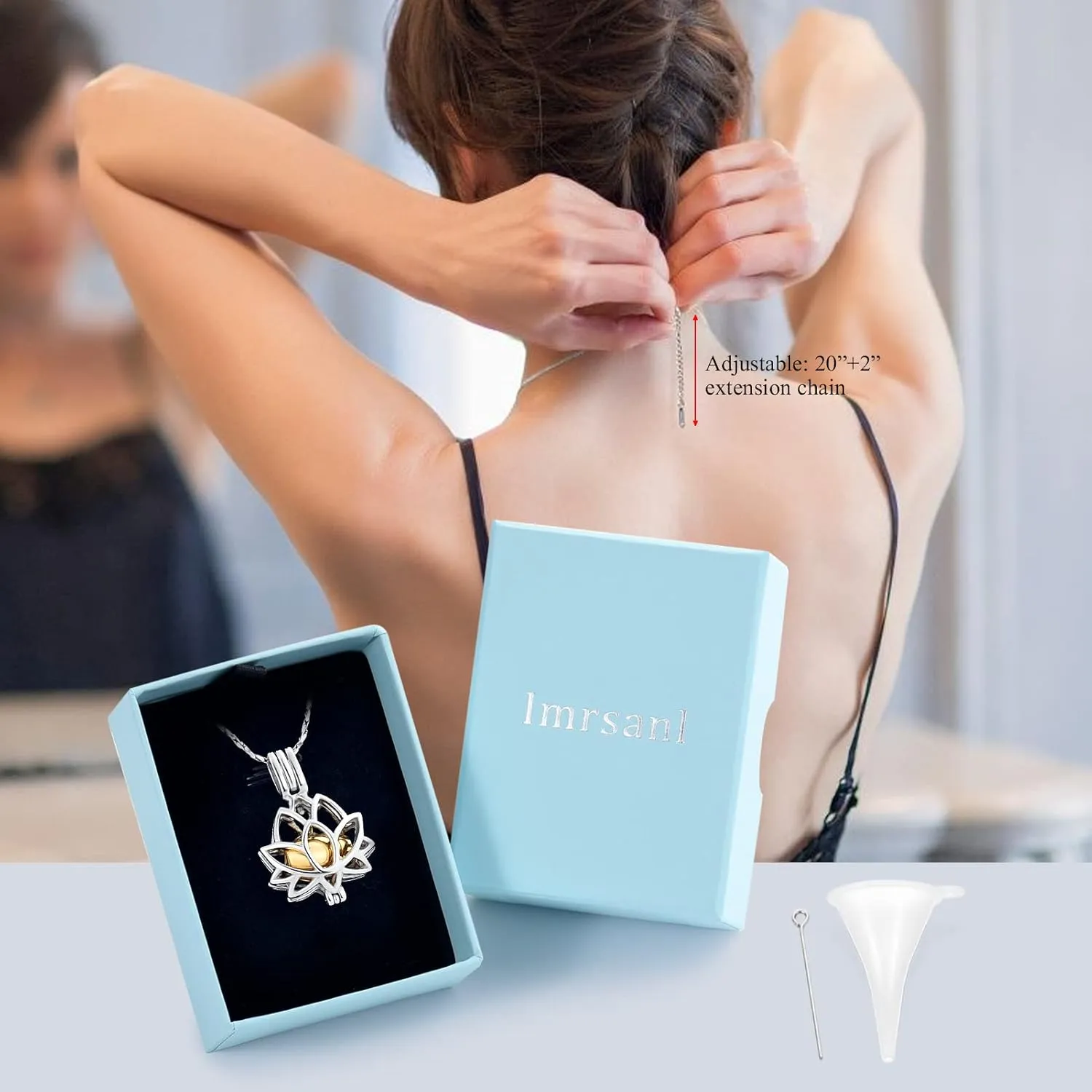 Imrsanl Cremation Jewelry for Ashes - Lotus Flower Ashes Pendant Necklace with Mini Keepsake Urn Memorial Ash Jewelry