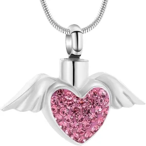 Imrsanl Cremation Jewelry with Angel Wings Charm Locket Memorial Ash Pendant - Heart Urn Necklace Keepsake Jewelry for Women Girls