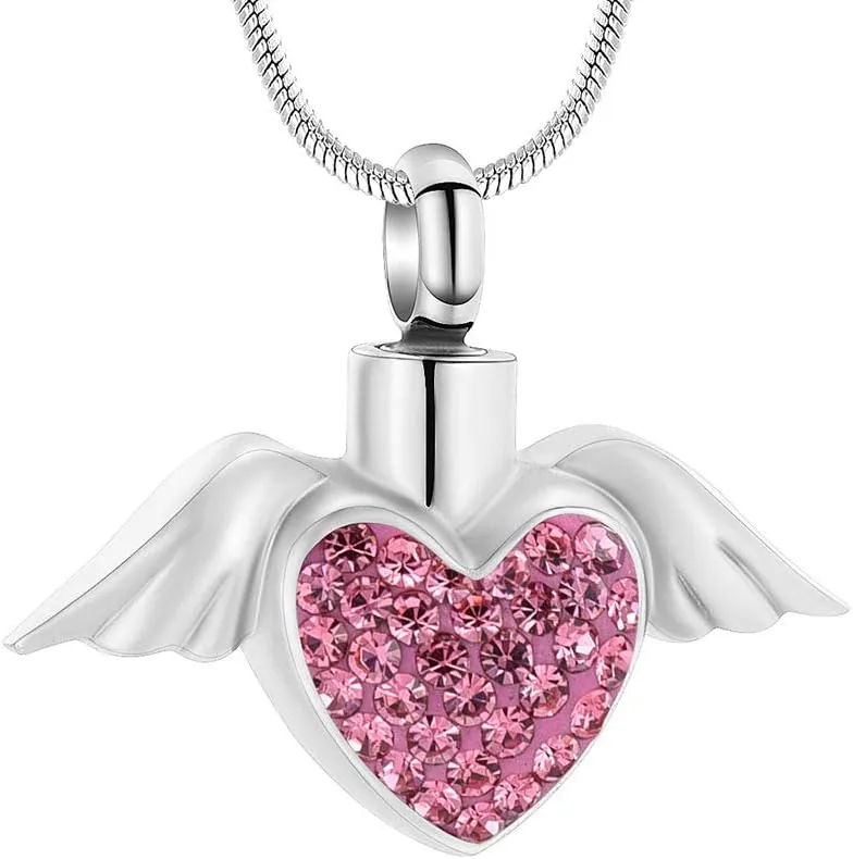Imrsanl Cremation Jewelry with Angel Wings Charm Locket Memorial Ash Pendant - Heart Urn Necklace Keepsake Jewelry for Women Girls