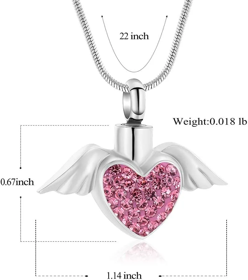 Imrsanl Cremation Jewelry with Angel Wings Charm Locket Memorial Ash Pendant - Heart Urn Necklace Keepsake Jewelry for Women Girls
