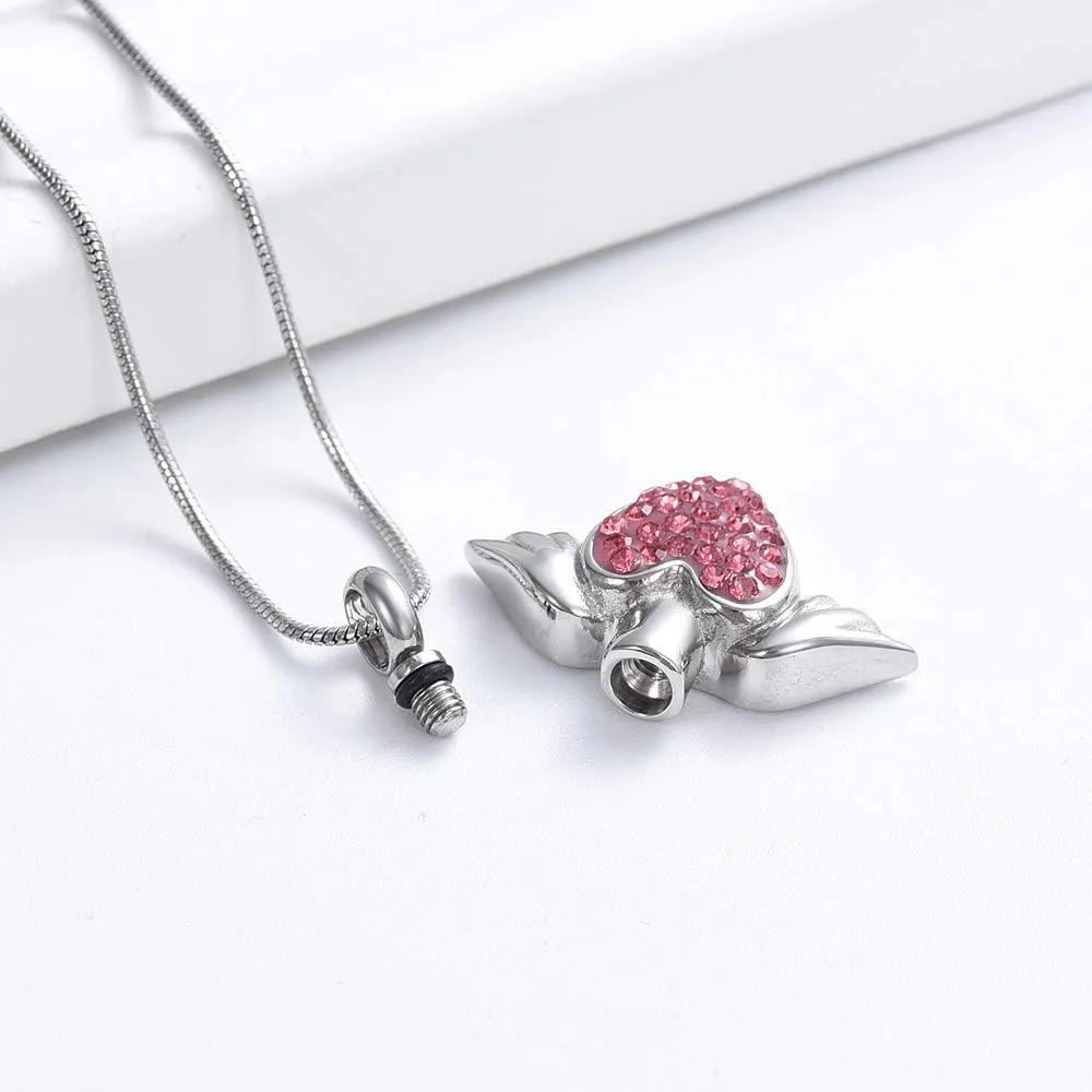 Imrsanl Cremation Jewelry with Angel Wings Charm Locket Memorial Ash Pendant - Heart Urn Necklace Keepsake Jewelry for Women Girls