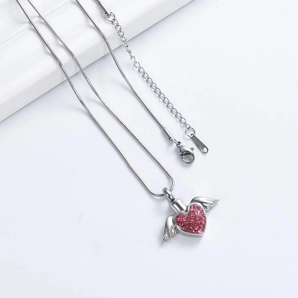 Imrsanl Cremation Jewelry with Angel Wings Charm Locket Memorial Ash Pendant - Heart Urn Necklace Keepsake Jewelry for Women Girls