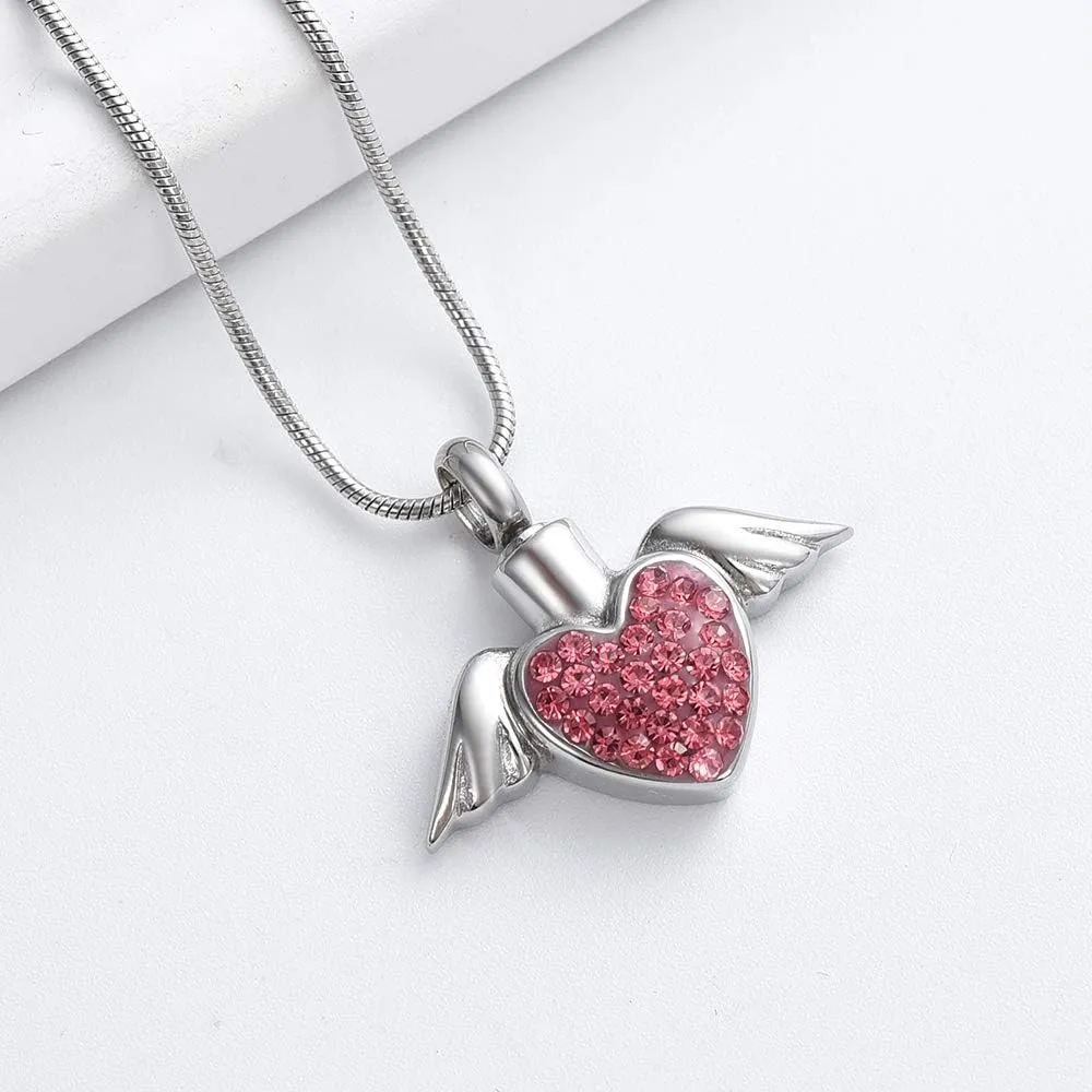 Imrsanl Cremation Jewelry with Angel Wings Charm Locket Memorial Ash Pendant - Heart Urn Necklace Keepsake Jewelry for Women Girls