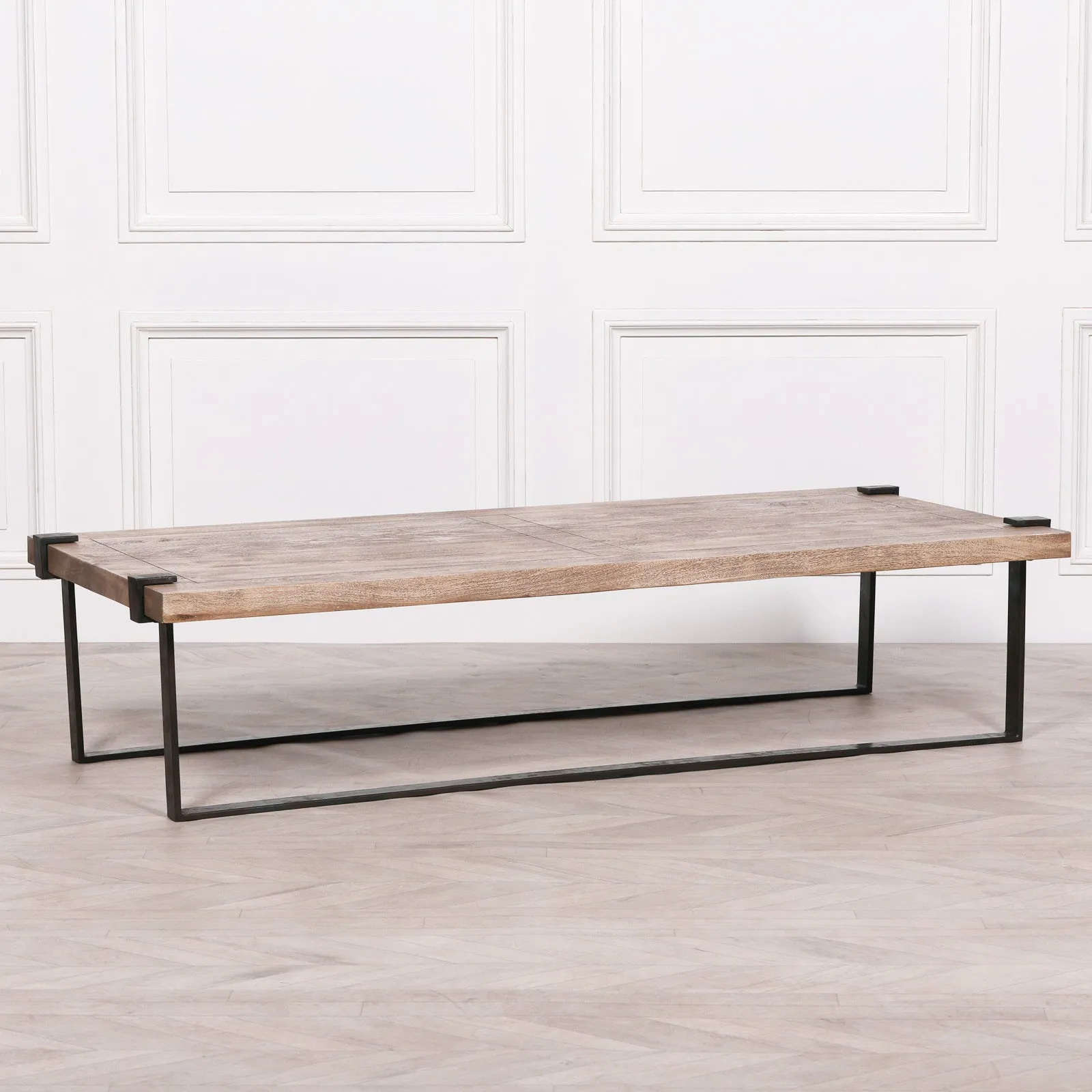 Industrial Wrought Iron Coffee Table with Rustic Mango Wood Top