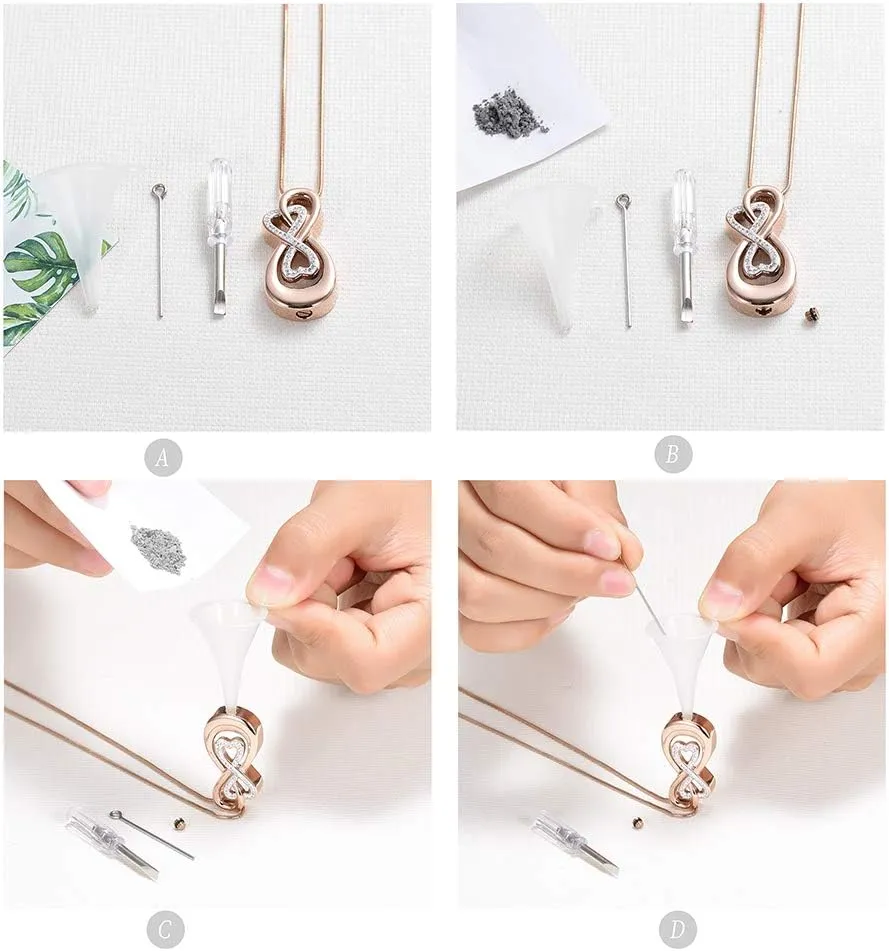 Infinity Love Urn Pendant Stainless Steel Snake Chain Cremation Jewelry for Ashes for Woman Free Filling Tools Include