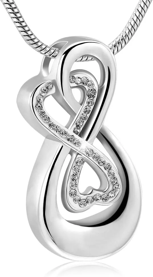 Infinity Love Urn Pendant Stainless Steel Snake Chain Cremation Jewelry for Ashes for Woman Free Filling Tools Include