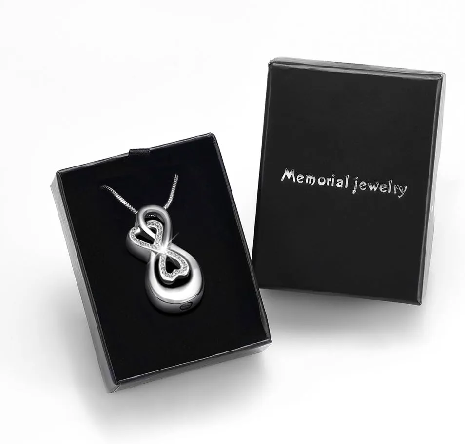 Infinity Love Urn Pendant Stainless Steel Snake Chain Cremation Jewelry for Ashes for Woman Free Filling Tools Include