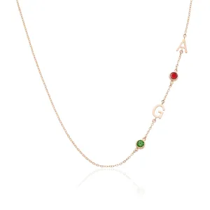 Initial Necklace for Mom of 2 Kids, Sideways Initial Necklace, Custom Initial Necklace with Birthstone, Name Jewelery for Mother, Christmas Jewelry Gift for Mom, 925 Sterling Silver