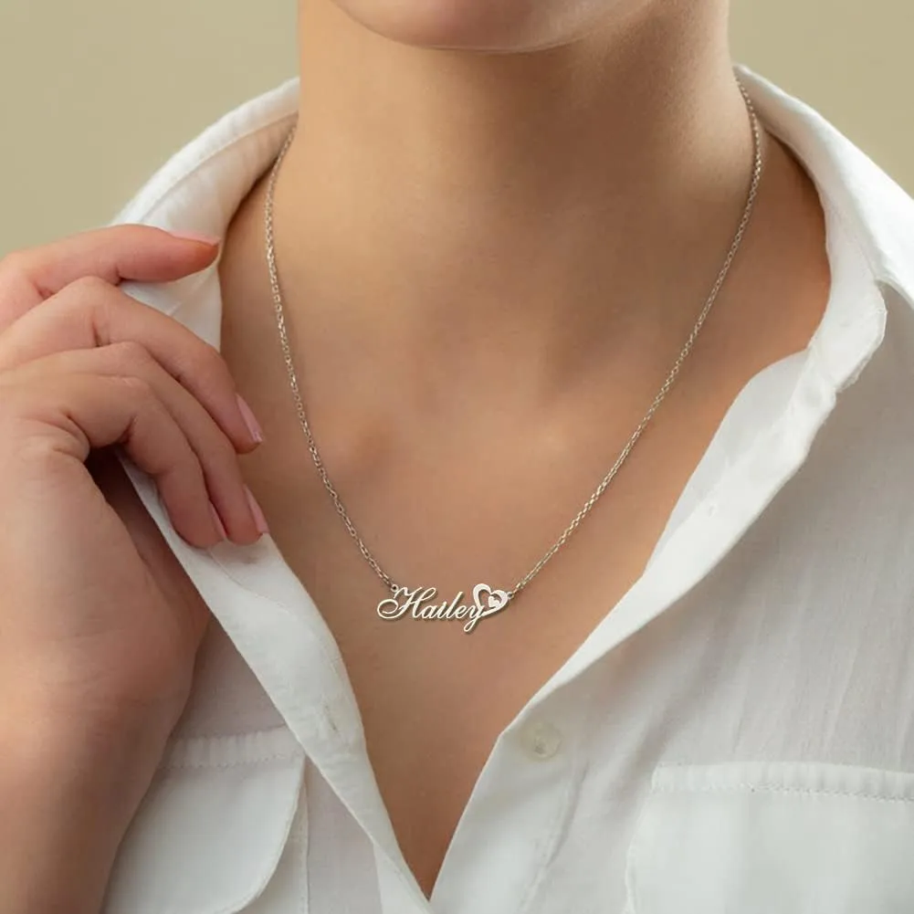 Jecivila Personalized Name Necklace with Heart 18K Gold Plated Nameplate Necklace Custom Name Customized Jewelry Gift for Women