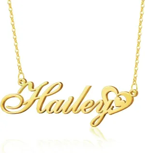 Jecivila Personalized Name Necklace with Heart 18K Gold Plated Nameplate Necklace Custom Name Customized Jewelry Gift for Women