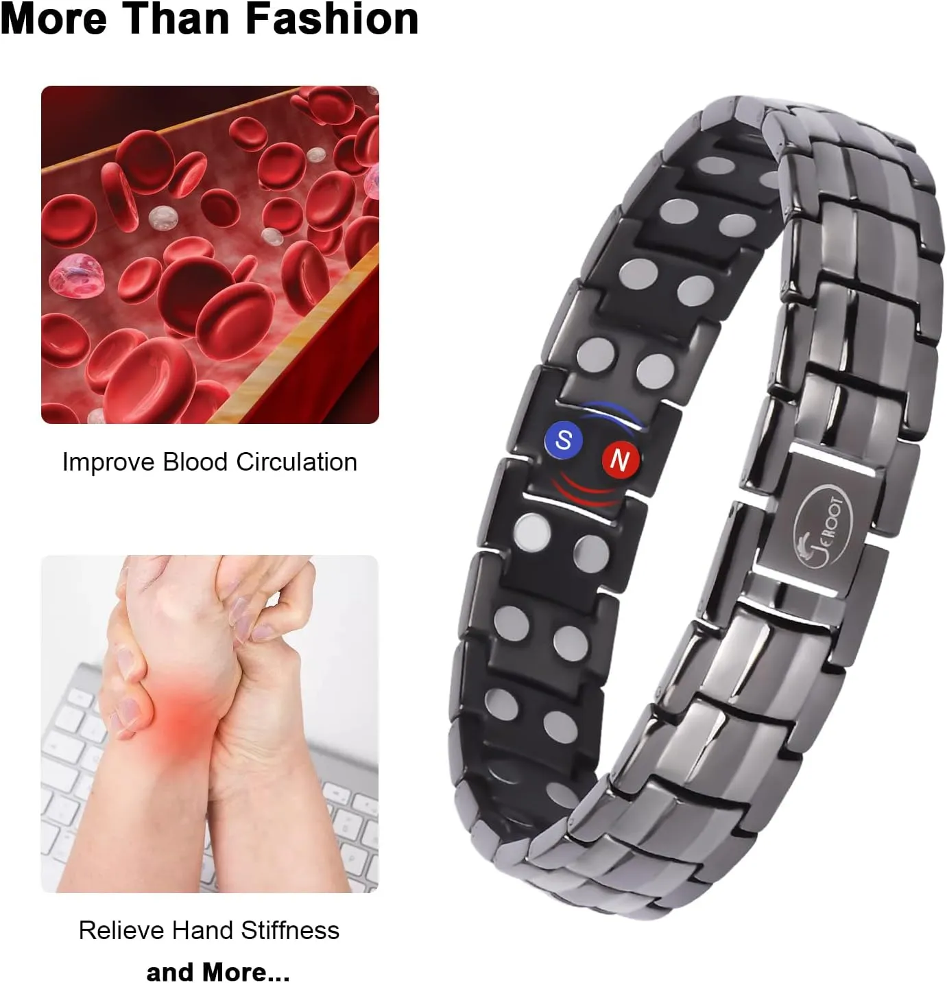 JEROOT Magnetic Bracelets for Men, Pure Titanium Double Row Strong Magnets (3500Gauss Per Magnet) Bracelet, Men's Bracelet with Adjustment Tool & Jewelry Gift Box (Gray-2)