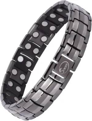 JEROOT Magnetic Bracelets for Men, Pure Titanium Double Row Strong Magnets (3500Gauss Per Magnet) Bracelet, Men's Bracelet with Adjustment Tool & Jewelry Gift Box (Gray-2)
