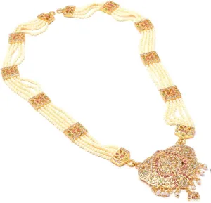 Jewar Indian Pearl Necklace Long Set Gold Plated Traditional Ad Cz Designer Handmade Bridal Fashion Jewelry For Women