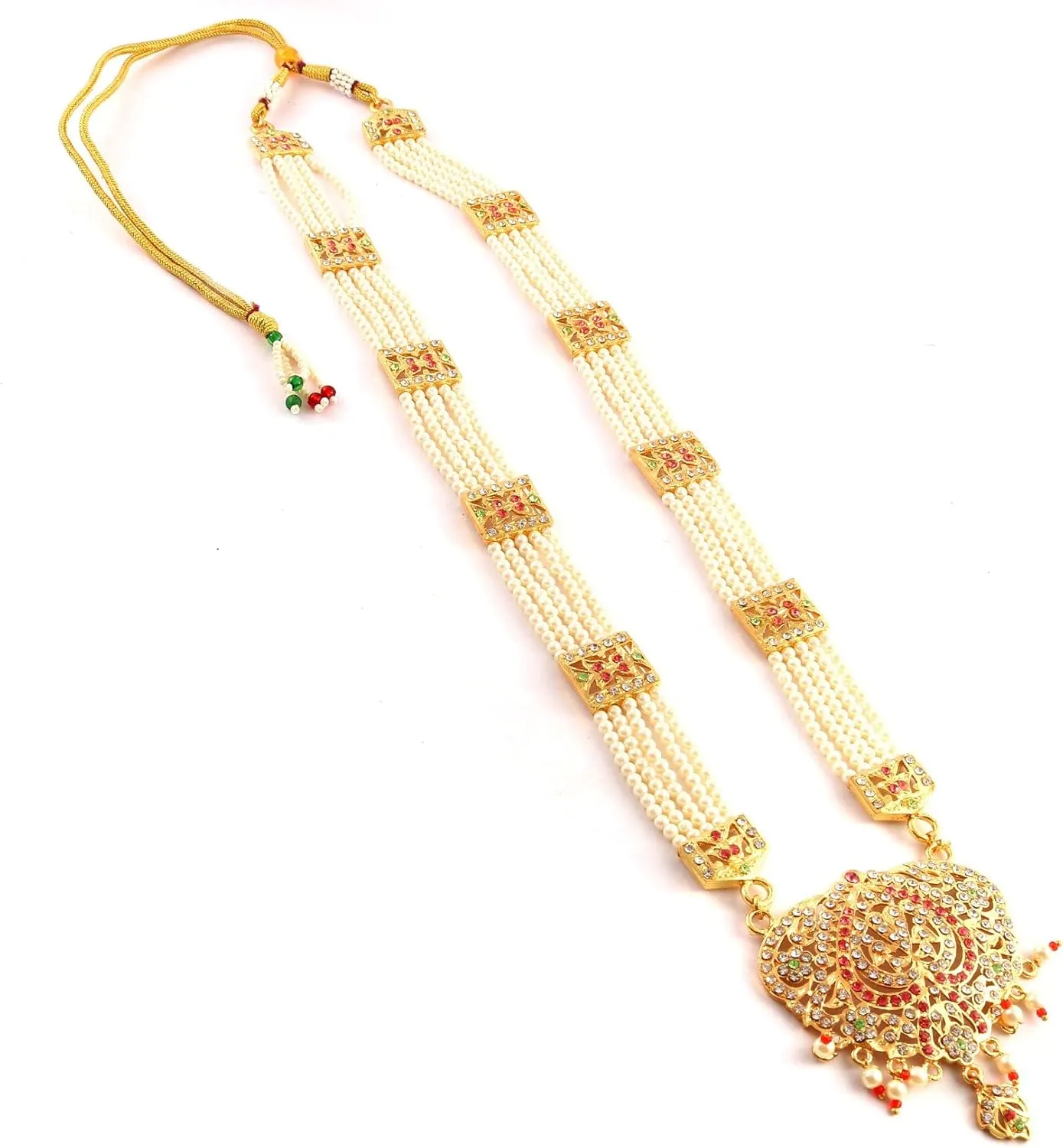 Jewar Indian Pearl Necklace Long Set Gold Plated Traditional Ad Cz Designer Handmade Bridal Fashion Jewelry For Women