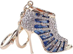 JewelBeauty Rhinestone High Heel Shoe Decoration Keychain Multicolor Enamel Key Chain Car Key Ring Charm Gift for Women Phone Key Bag (Blue)