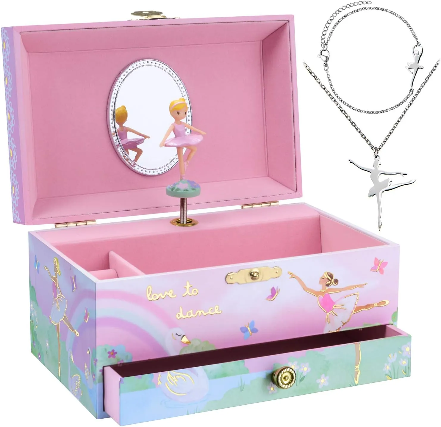 Jewelkeeper Ballerina Music Box & 3-Piece Jewelry Set - Pink Ballerina