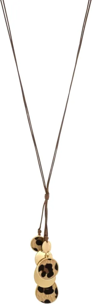 Jewelry Leopard-Printed Double Teardrop Necklace for Women, Fashion Animal Print Pendant, Gold Tone Chain