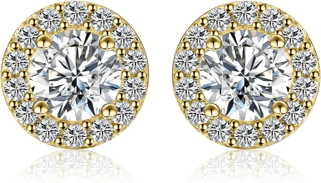 JewelryPalace Classic GRA 1ct Moissanite Halo Stud Earrings for Women, Round Cut 925 Sterling Silver 14k White Yellow Rose Gold Plated Earrings for Her, Simulated Diamond Earrings VVS D-F