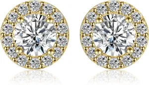 JewelryPalace Classic GRA 1ct Moissanite Halo Stud Earrings for Women, Round Cut 925 Sterling Silver 14k White Yellow Rose Gold Plated Earrings for Her, Simulated Diamond Earrings VVS D-F