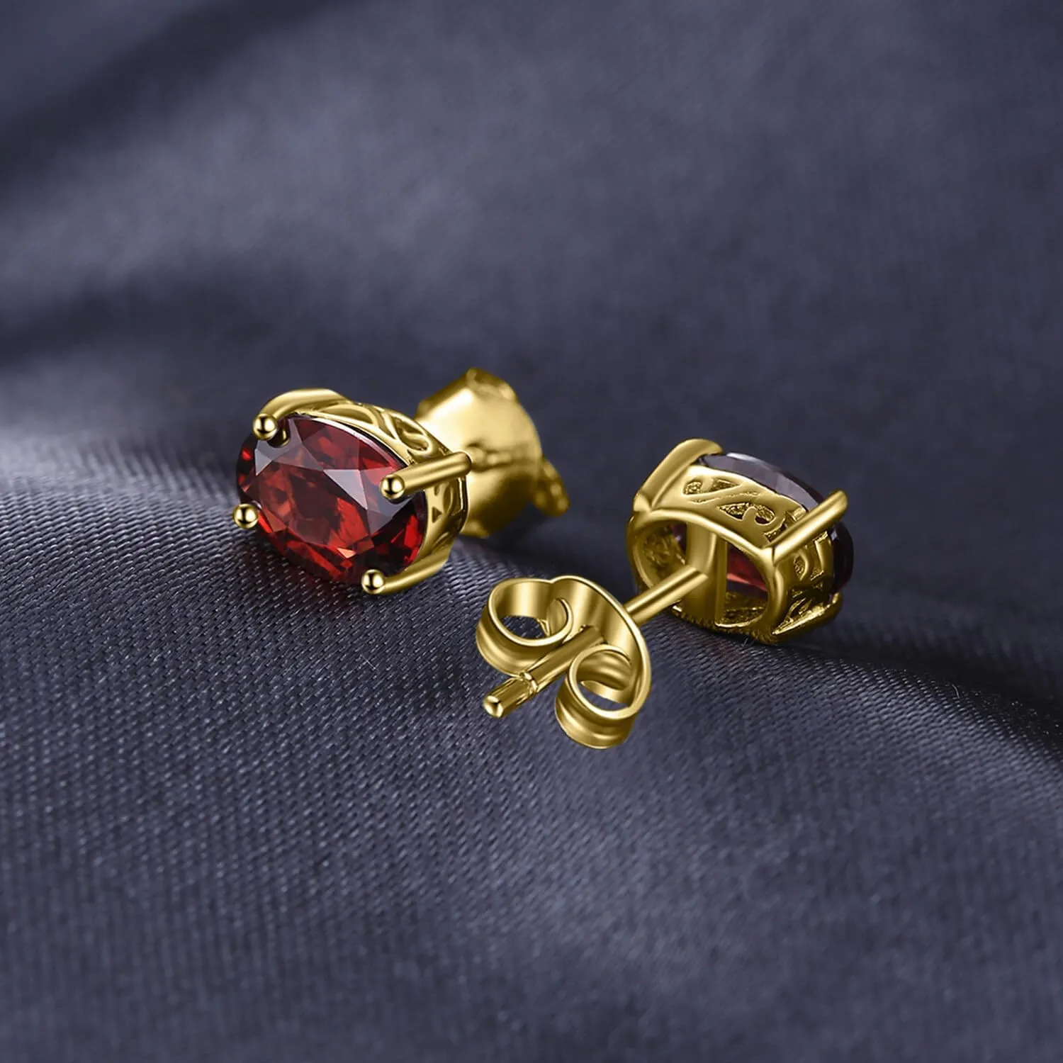 JewelryPalace Natural Garnet Peridot Amethyst Citrine Blue Topaz Birthstone Stud Earrings for Women, 14k Gold Plated 925 Sterling Silver Earrings for Women, Gemstones Jewelry Sets for Girls