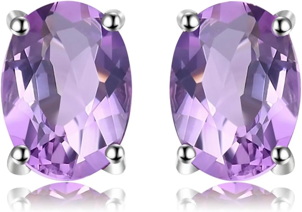 JewelryPalace Natural Garnet Peridot Amethyst Citrine Blue Topaz Birthstone Stud Earrings for Women, 14k Gold Plated 925 Sterling Silver Earrings for Women, Gemstones Jewelry Sets for Girls
