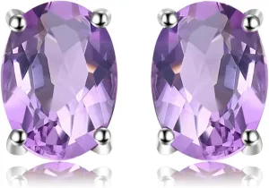JewelryPalace Natural Garnet Peridot Amethyst Citrine Blue Topaz Birthstone Stud Earrings for Women, 14k Gold Plated 925 Sterling Silver Earrings for Women, Gemstones Jewelry Sets for Girls