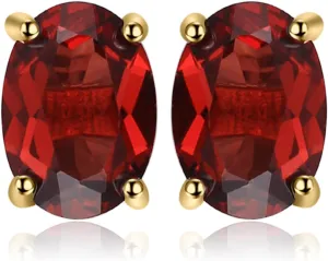 JewelryPalace Natural Garnet Peridot Amethyst Citrine Blue Topaz Birthstone Stud Earrings for Women, 14k Gold Plated 925 Sterling Silver Earrings for Women, Gemstones Jewelry Sets for Girls