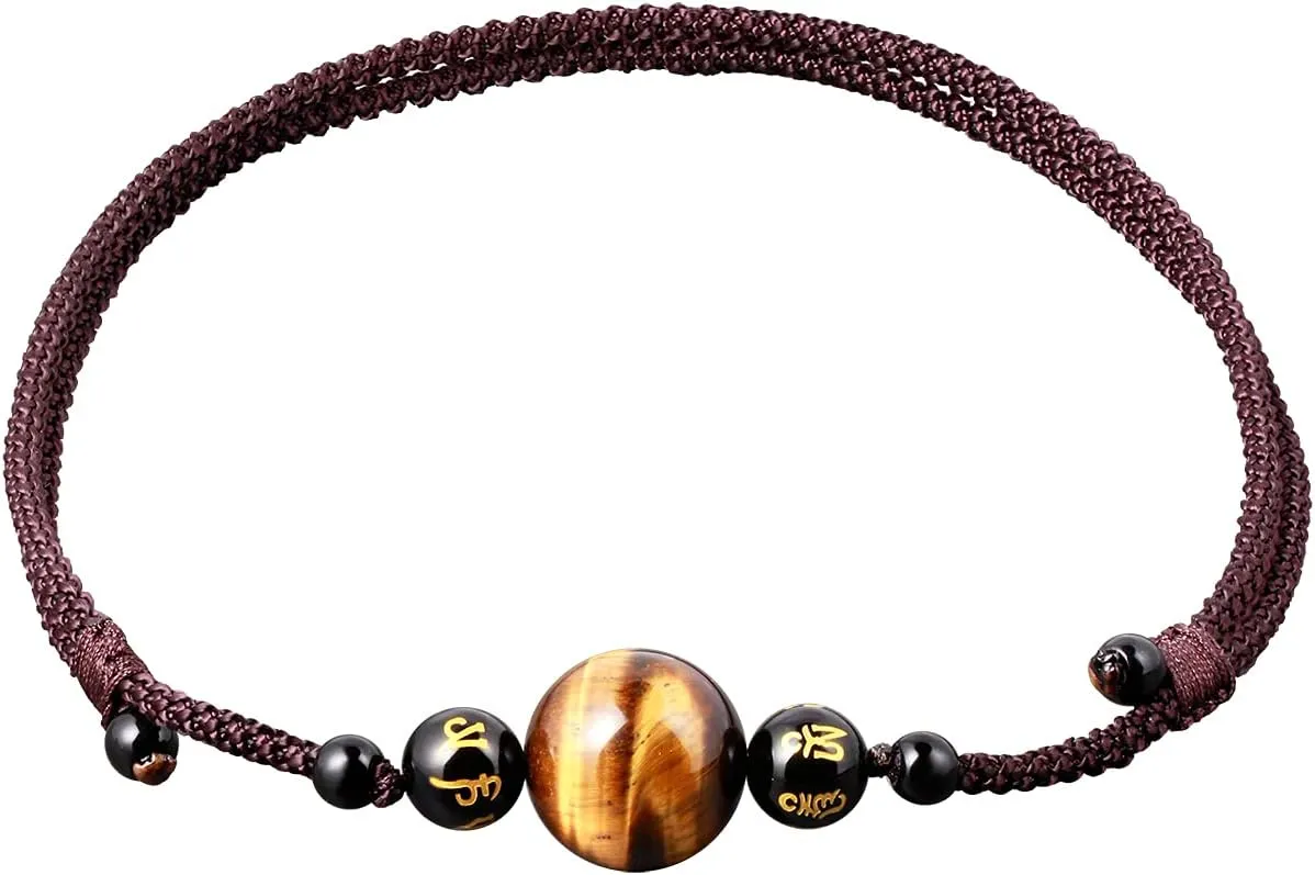 Jewever Real Stone Tiger Eye with Black Agate Beads Choker Necklace for Women and Men Gemstones and Crystals Pendant