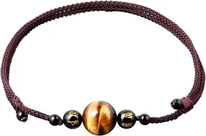Jewever Real Stone Tiger Eye with Black Agate Beads Choker Necklace for Women and Men Gemstones and Crystals Pendant