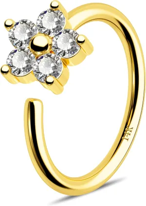 Jewseen 14K Gold Nose Rings Hoop Flower Nose Rings Gold Cartilage Hoop Earring Rook Piercing Jewelry for Women Men