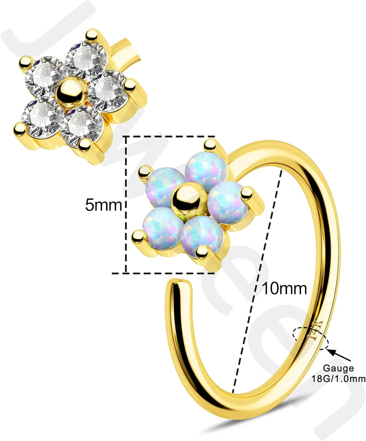 Jewseen 14K Gold Nose Rings Hoop Flower Nose Rings Gold Cartilage Hoop Earring Rook Piercing Jewelry for Women Men