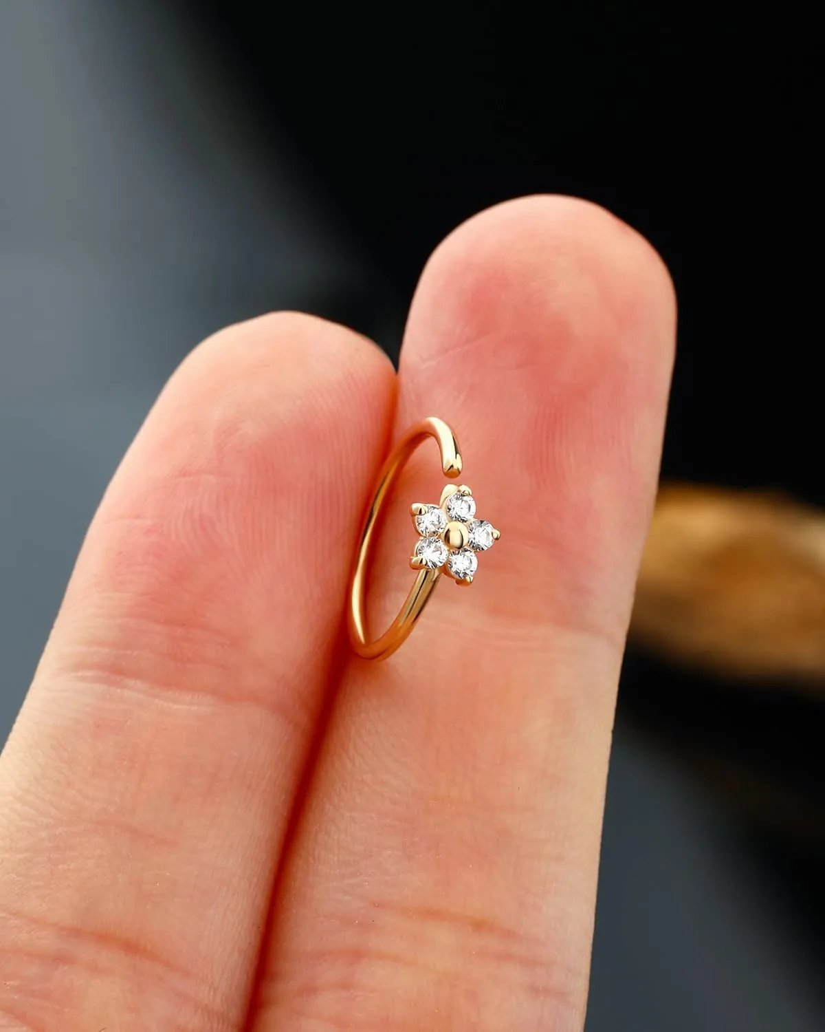 Jewseen 14K Gold Nose Rings Hoop Flower Nose Rings Gold Cartilage Hoop Earring Rook Piercing Jewelry for Women Men