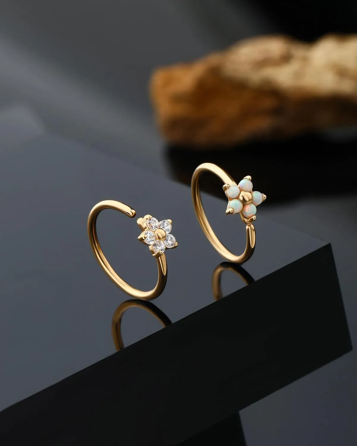 Jewseen 14K Gold Nose Rings Hoop Flower Nose Rings Gold Cartilage Hoop Earring Rook Piercing Jewelry for Women Men