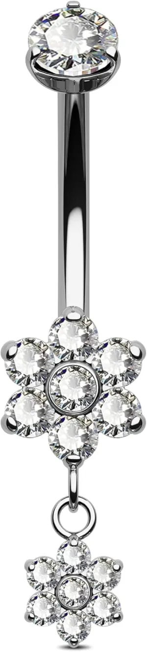 Jewseen G23 Titanium Dangle Belly Button Rings 14g Belly Rings Internally Threaded Navel Rings Flower Belly Button Piercing Jewelry for Women Men