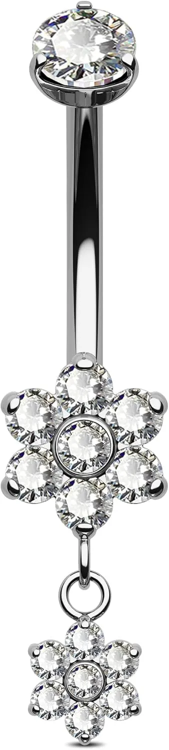 Jewseen G23 Titanium Dangle Belly Button Rings 14g Belly Rings Internally Threaded Navel Rings Flower Belly Button Piercing Jewelry for Women Men