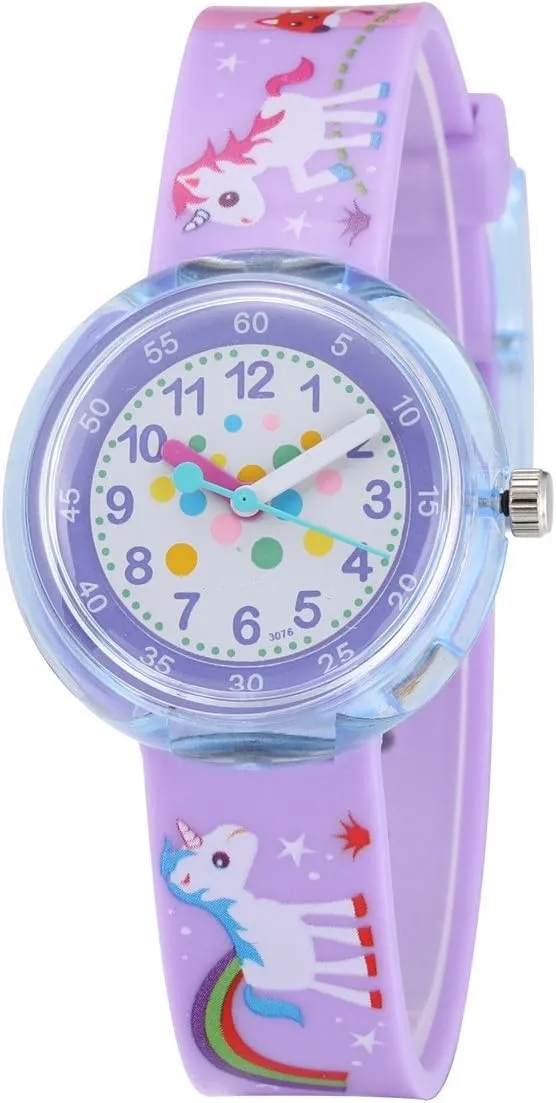 Jewtme Cute Toddler Children Kids Watches Ages 3-8 Analog Time Teacher 3D Silicone Band Cartoon Watch for Little Girls Boys