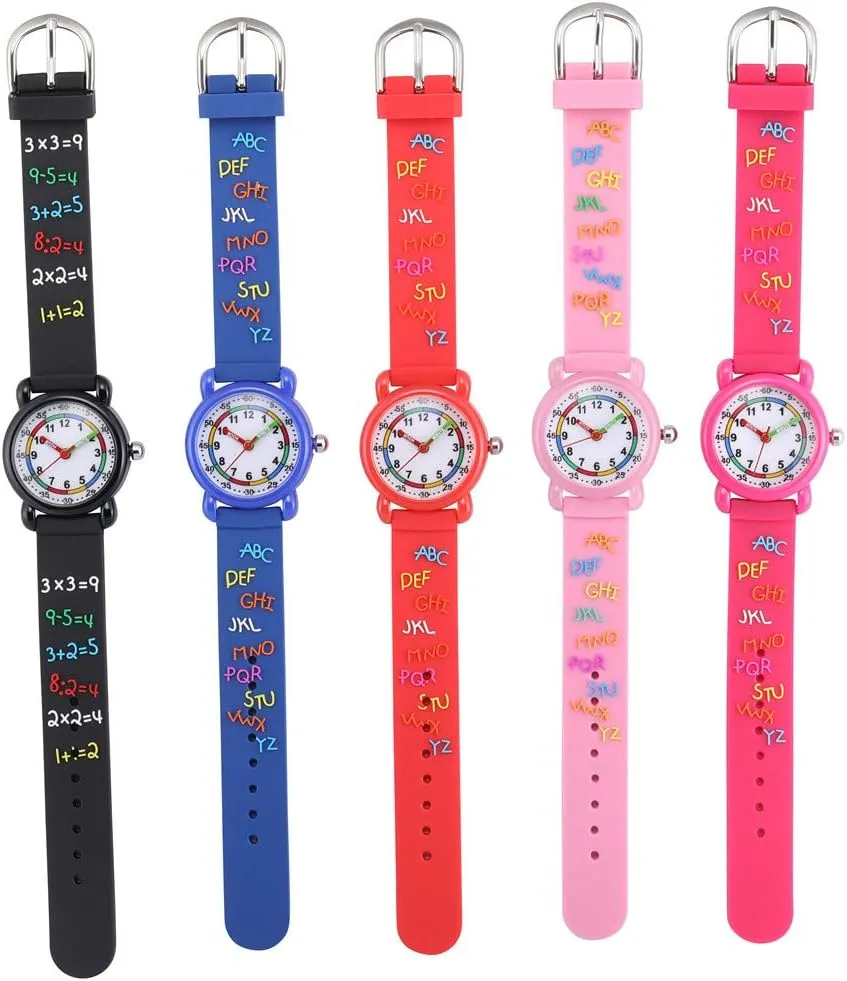Jewtme Cute Toddler Children Kids Watches Ages 3-8 Analog Time Teacher 3D Silicone Band Cartoon Watch for Little Girls Boys